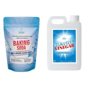 vitszee cleaning vinegar 1l with baking soda powder 900gm | cleaning white vinegar all purpose cleaner | combo pack | organic home, kitchen cleaner